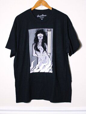 Threadless Deniart Occult Girl Witch Burning Graphic Tee Black Size XL